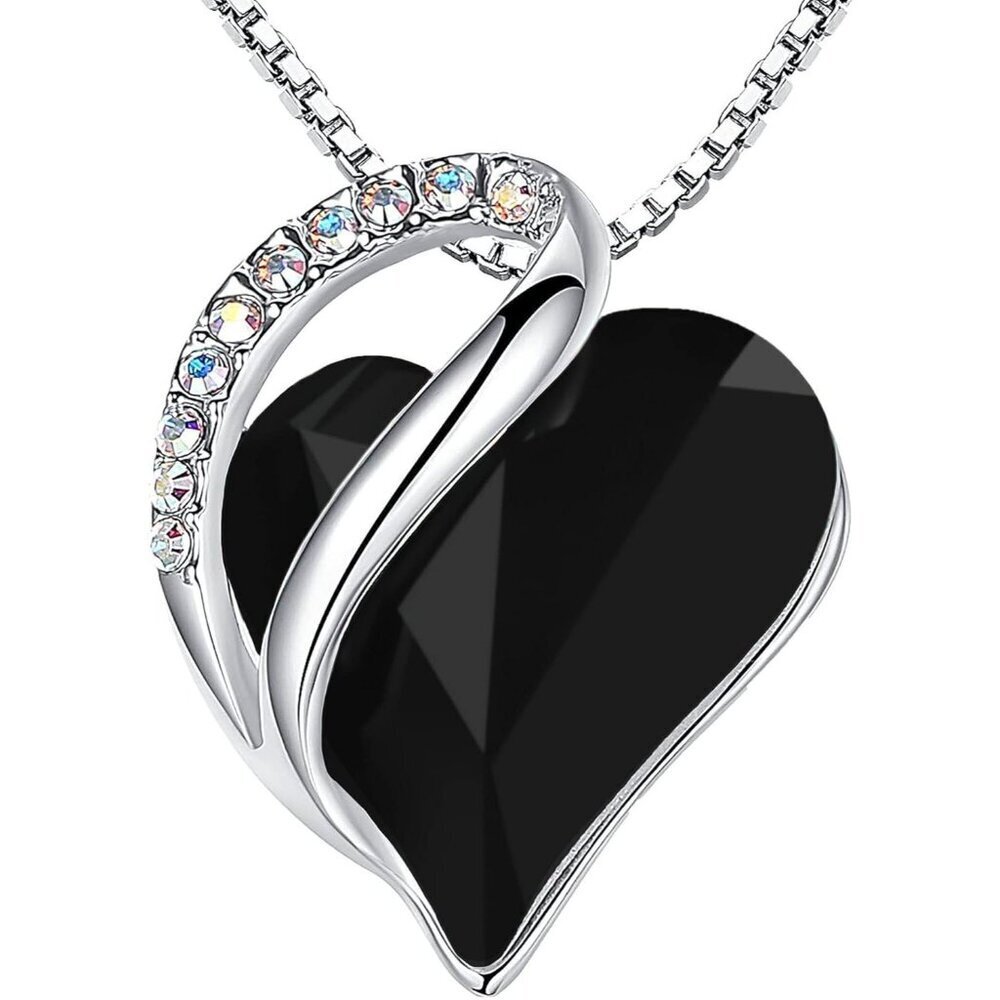 Infinity Love Birthstone Heart Pendant Jet Black Necklace Women Mom Silver